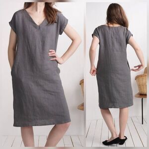 Meetra Linen Madeira Minimalist Castlecore Shift Dress Sz. M